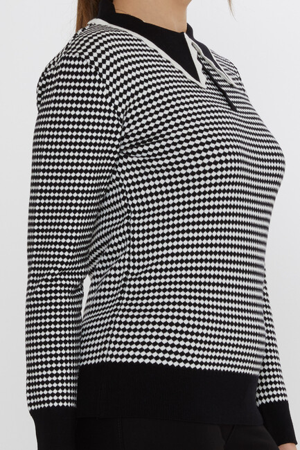 Women's Knitwear Accessory Detailed Black-Ecru - 31339 | KAZEE - Thumbnail