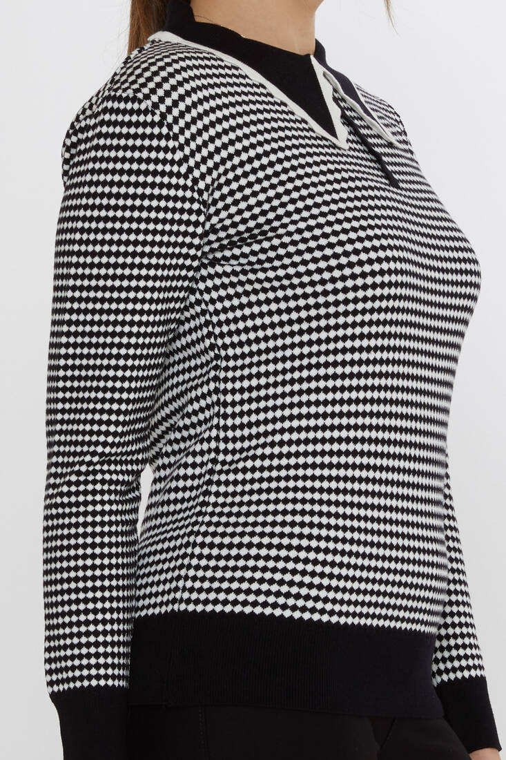 Women's Knitwear Accessory Detailed Black-Ecru - 31339 | KAZEE