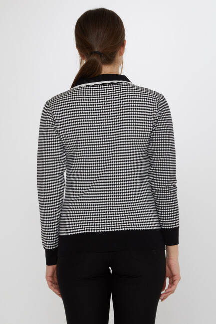 Women's Knitwear Accessory Detailed Black-Ecru - 31339 | KAZEE - Thumbnail