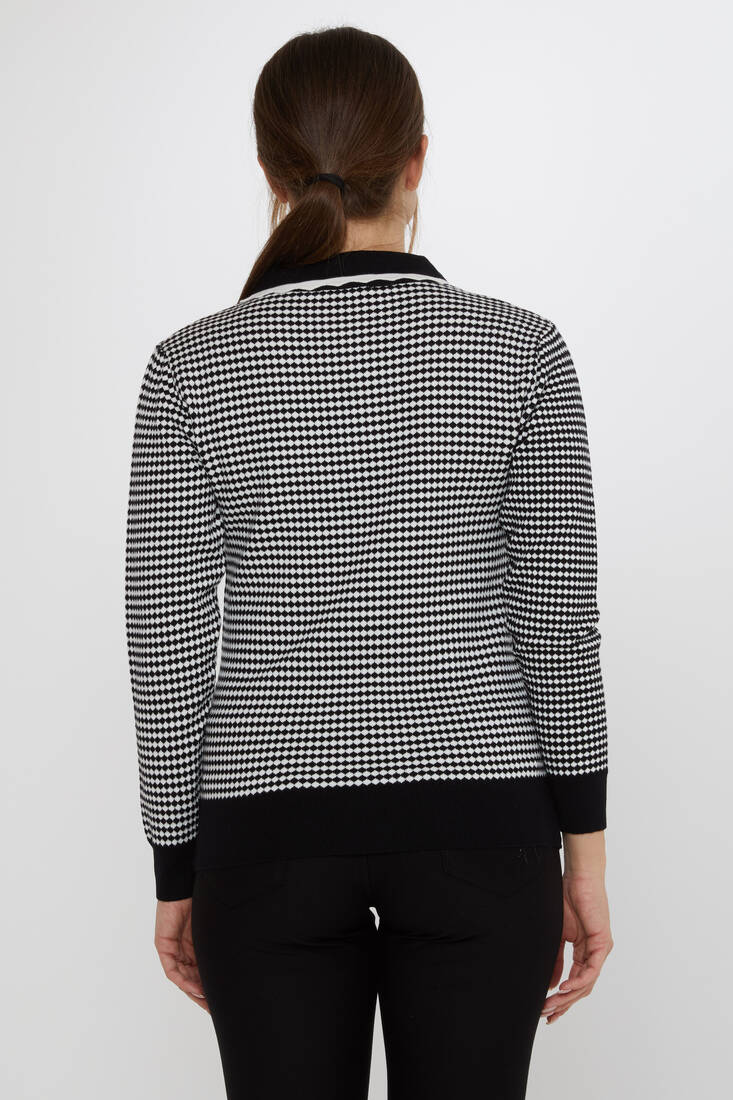 Women's Knitwear Accessory Detailed Black-Ecru - 31339 | KAZEE