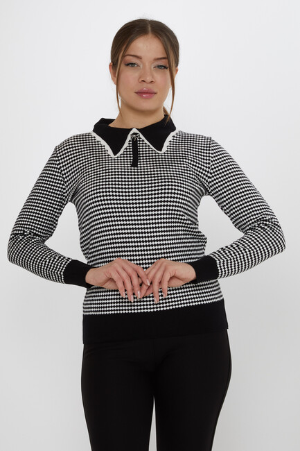 Women's Knitwear Accessory Detailed Black-Ecru - 31339 | KAZEE - Thumbnail