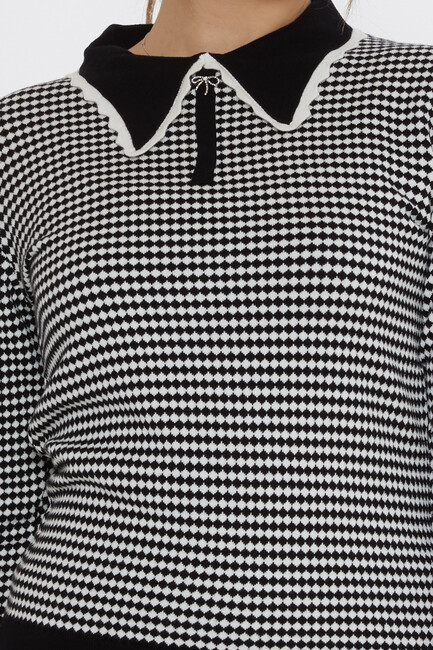 Women's Knitwear Accessory Detailed Black-Ecru - 31339 | KAZEE - Thumbnail