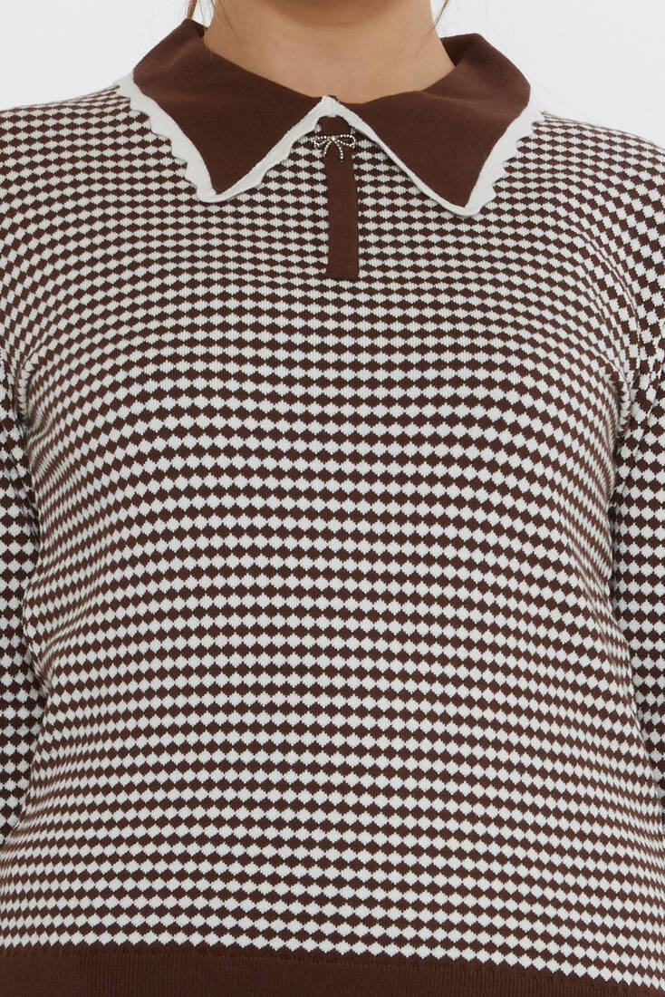 Women's Knitwear Accessory Detailed Coffee-Ecru - 31339 | KAZEE