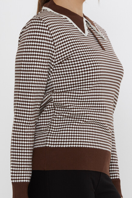 Women's Knitwear Accessory Detailed Coffee-Ecru - 31339 | KAZEE - Thumbnail
