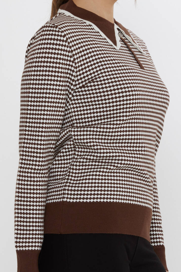 Women's Knitwear Accessory Detailed Coffee-Ecru - 31339 | KAZEE