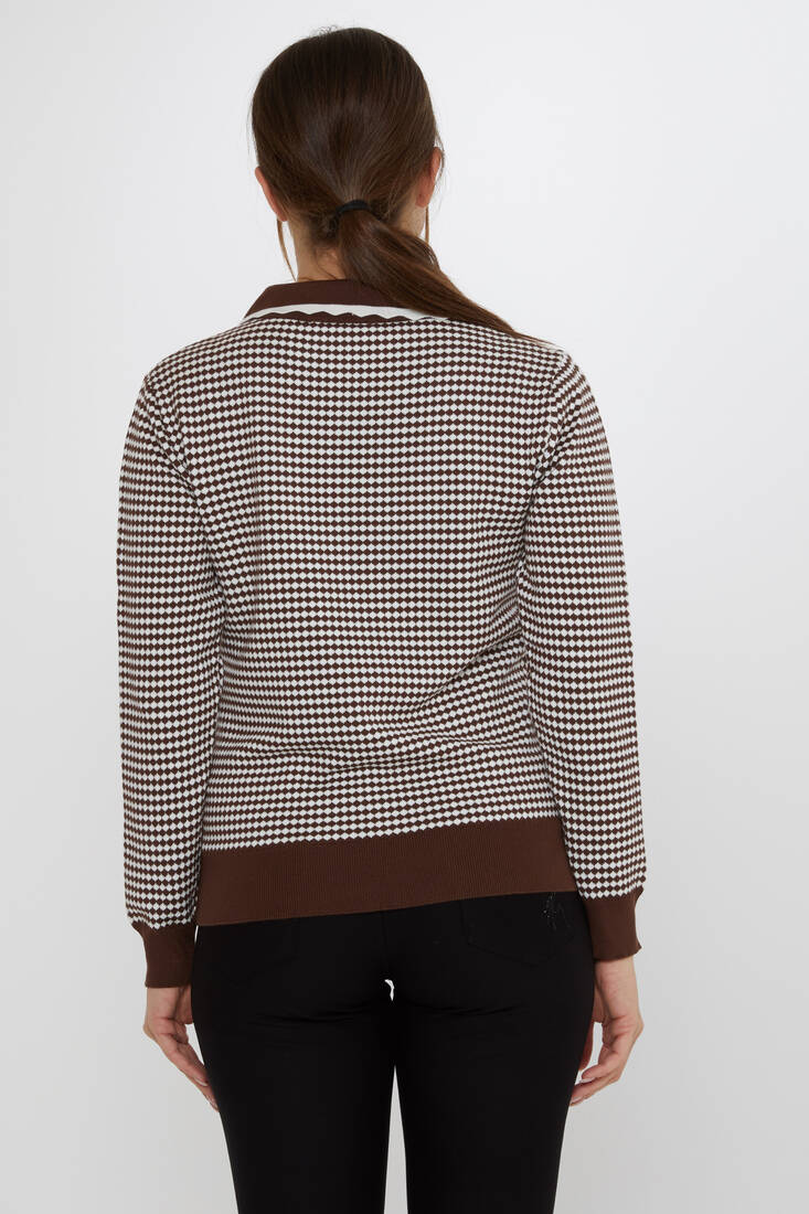 Women's Knitwear Accessory Detailed Coffee-Ecru - 31339 | KAZEE