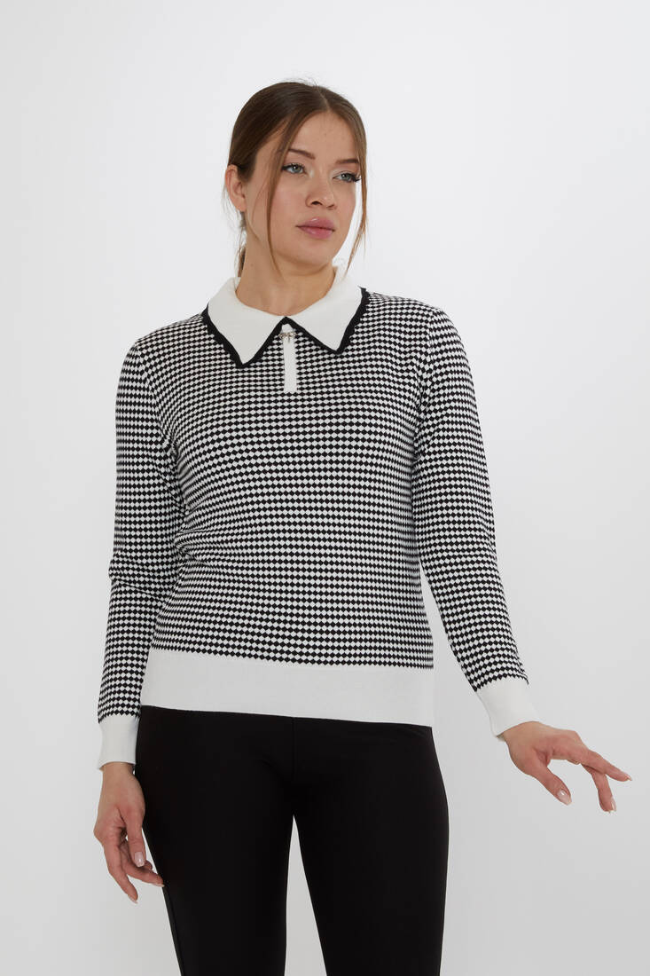 Women's Knitwear Accessory Detailed Ecru-Black - 31339 | KAZEE