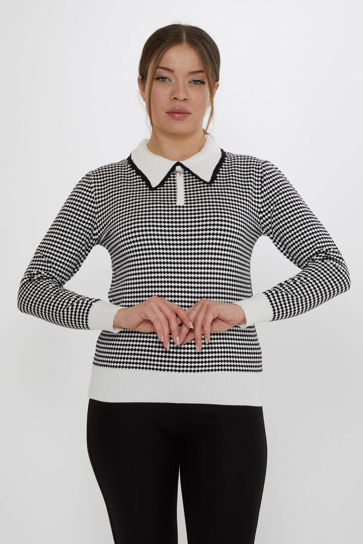 Women's Knitwear Accessory Detailed Ecru-Black - 31339 | KAZEE