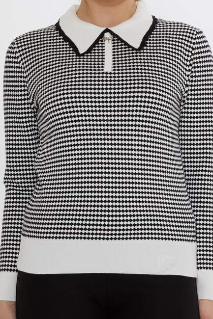 Women's Knitwear Accessory Detailed Ecru-Black - 31339 | KAZEE - Thumbnail