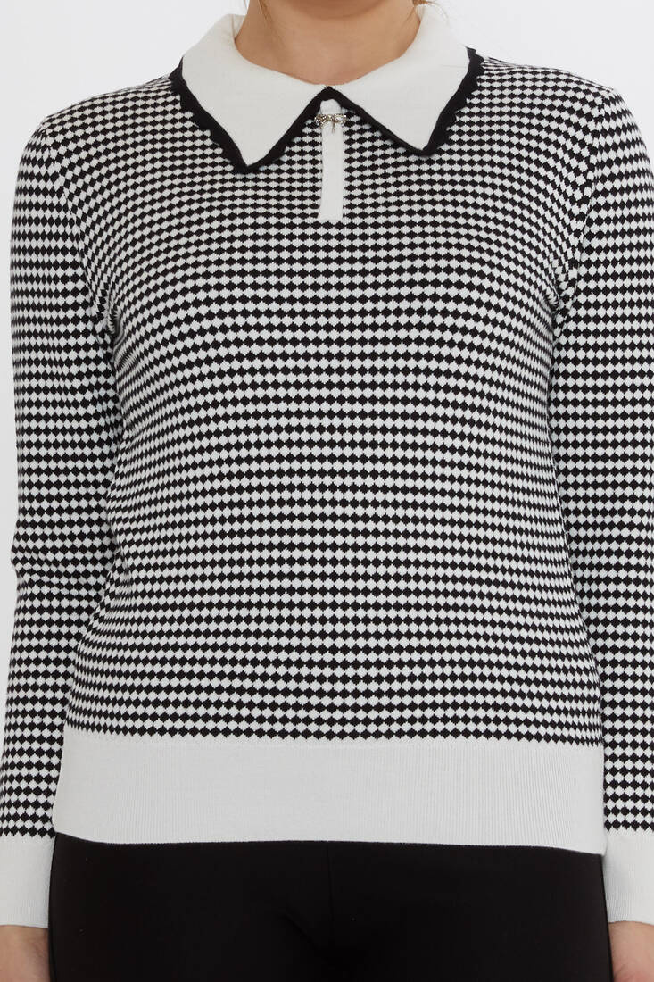 Women's Knitwear Accessory Detailed Ecru-Black - 31339 | KAZEE