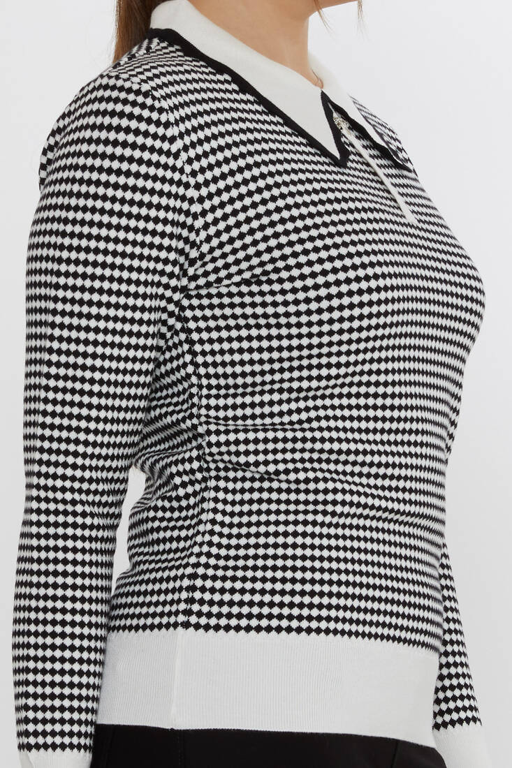 Women's Knitwear Accessory Detailed Ecru-Black - 31339 | KAZEE