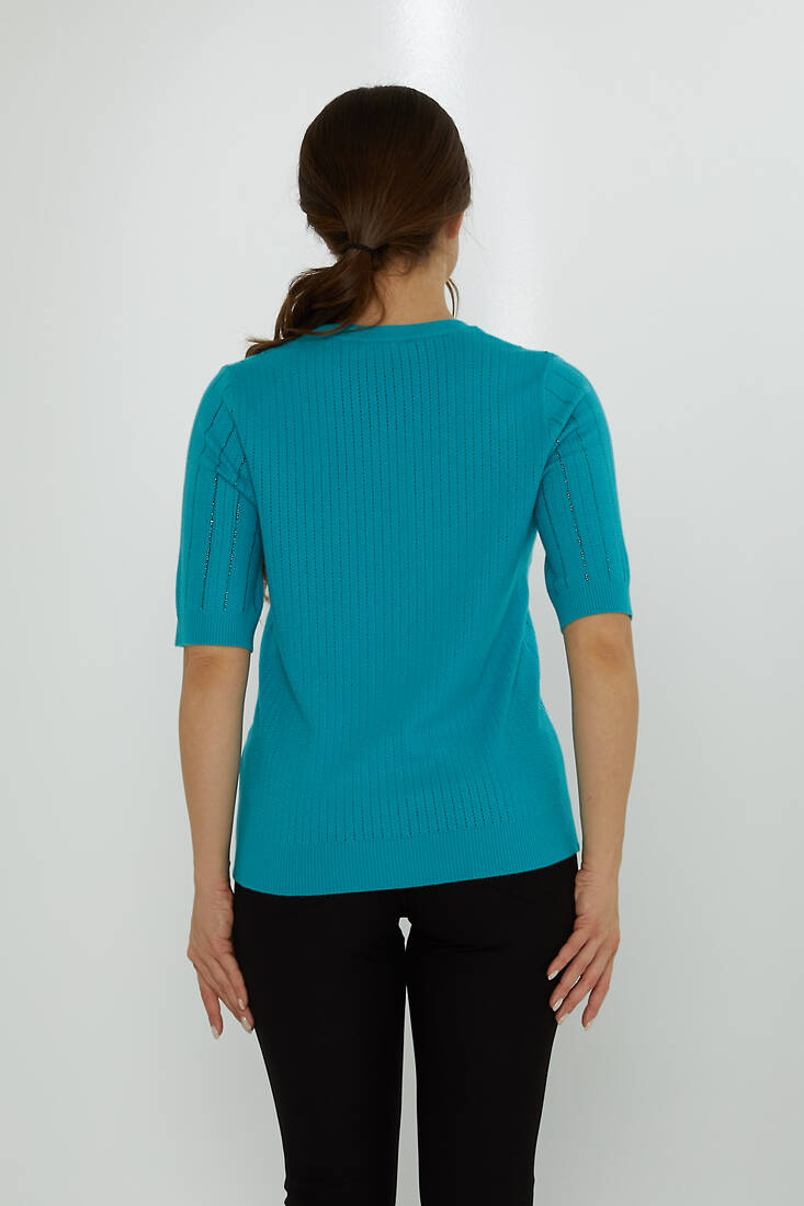 Women's Knitwear American Model Stone Detailed Turquoise - 31094 | KAZEE