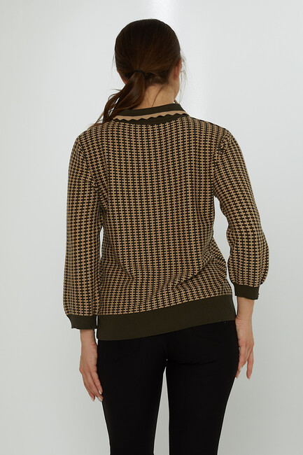 Women's Knitwear Brooch Detail Apron Collar Khaki-Mink - 31570 | KAZEE - Thumbnail