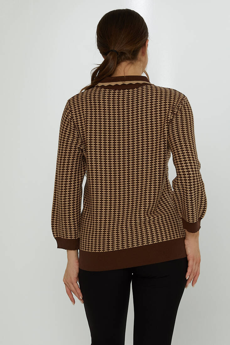 Women's Knitwear Brooch Detail Apron Collar Brown-Mink - 31570 | KAZEE