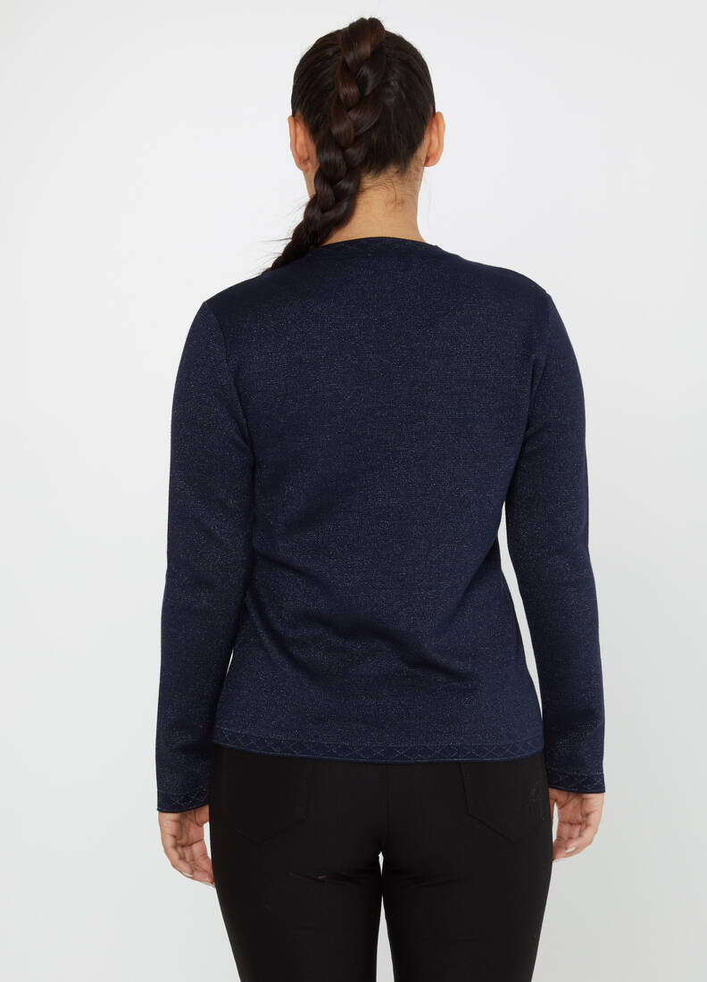 Women's Knitwear Button Detail Navy Blue - 30730 | KAZEE