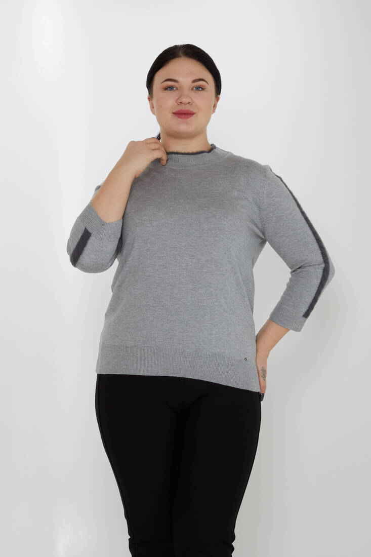 Women's Knitwear Stand Collar Feather Stripe Detail Gray - 31196 | KAZEE