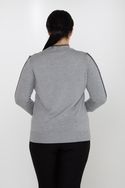 Women's Knitwear Stand Collar Feather Stripe Detail Gray - 31196 | KAZEE - Thumbnail