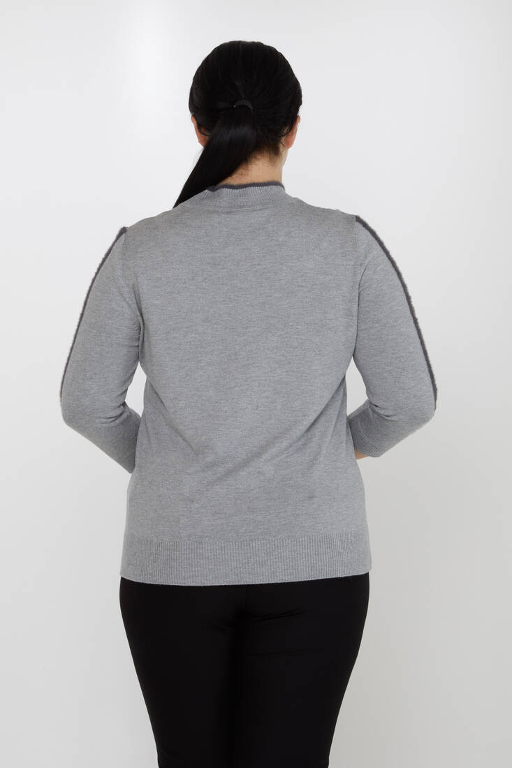 Women's Knitwear Stand Collar Feather Stripe Detail Gray - 31196 | KAZEE
