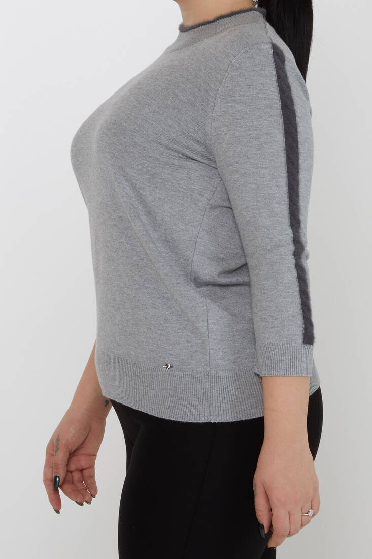 Women's Knitwear Stand Collar Feather Stripe Detail Gray - 31196 | KAZEE