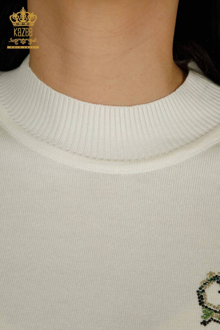 Women's Knitwear Floral Detail Ecru - 30542 | KAZEE