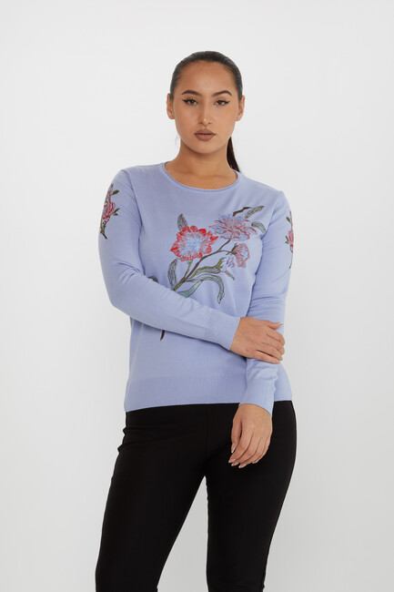 Women's Knitwear Floral Embroidery Detail Blue - 31673 | KAZEE - Thumbnail