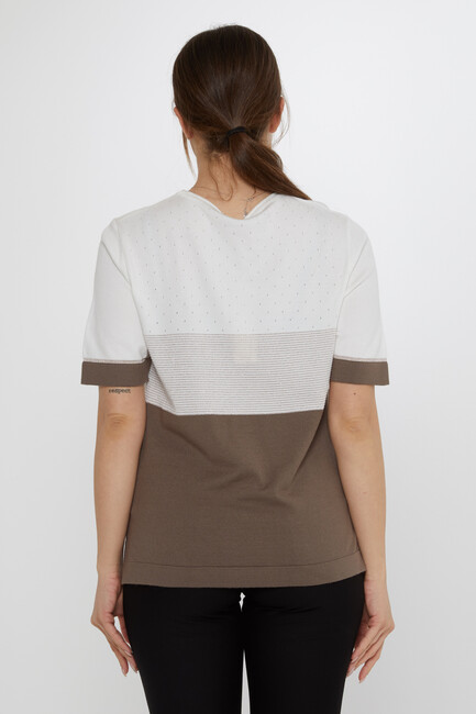 Women's Knitwear Glitter Detailed Ecru-Mink - 31863 | KAZEE - Thumbnail