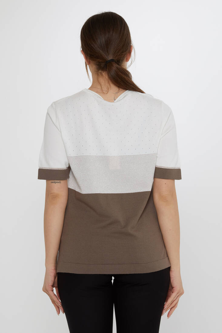 Women's Knitwear Glitter Detailed Ecru-Mink - 31863 | KAZEE