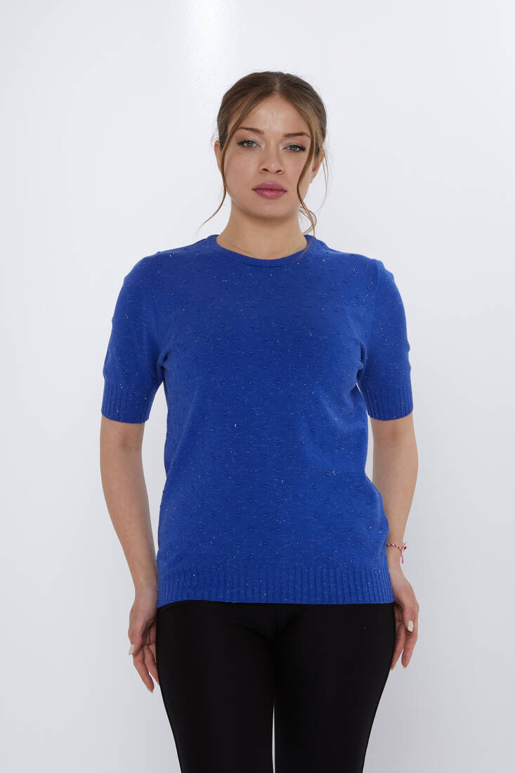 Women's Knitwear Glitter Detailed Saxe - 31713 | KAZEE