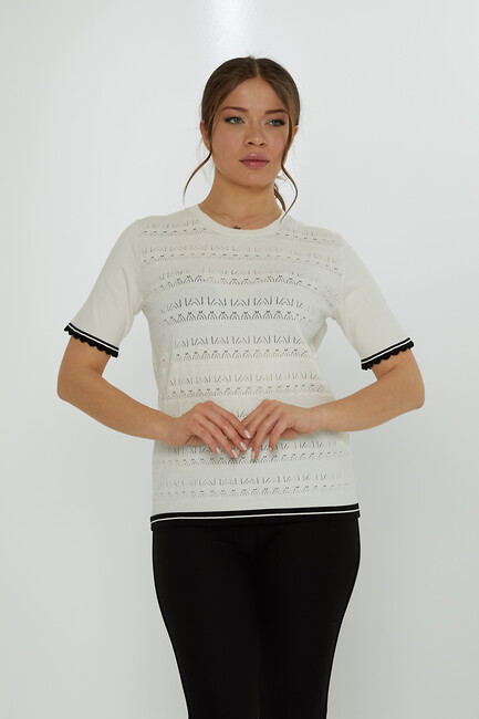 Women's Knitwear Crew Neck Hole Detailed Ecru - 31762 | KAZEE - Thumbnail