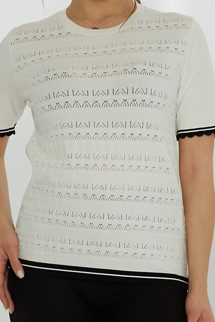 Women's Knitwear Crew Neck Hole Detailed Ecru - 31762 | KAZEE - Thumbnail