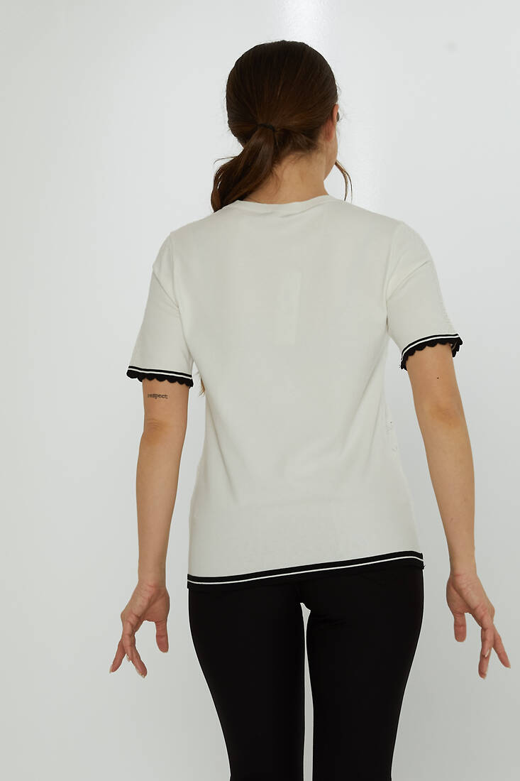 Women's Knitwear Crew Neck Hole Detailed Ecru - 31762 | KAZEE