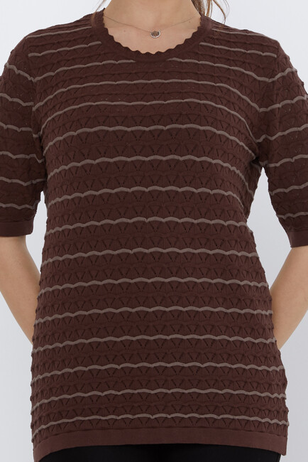 Women's Knitwear Hole Detailed Coffee-Mink - 31778 | KAZEE - Thumbnail