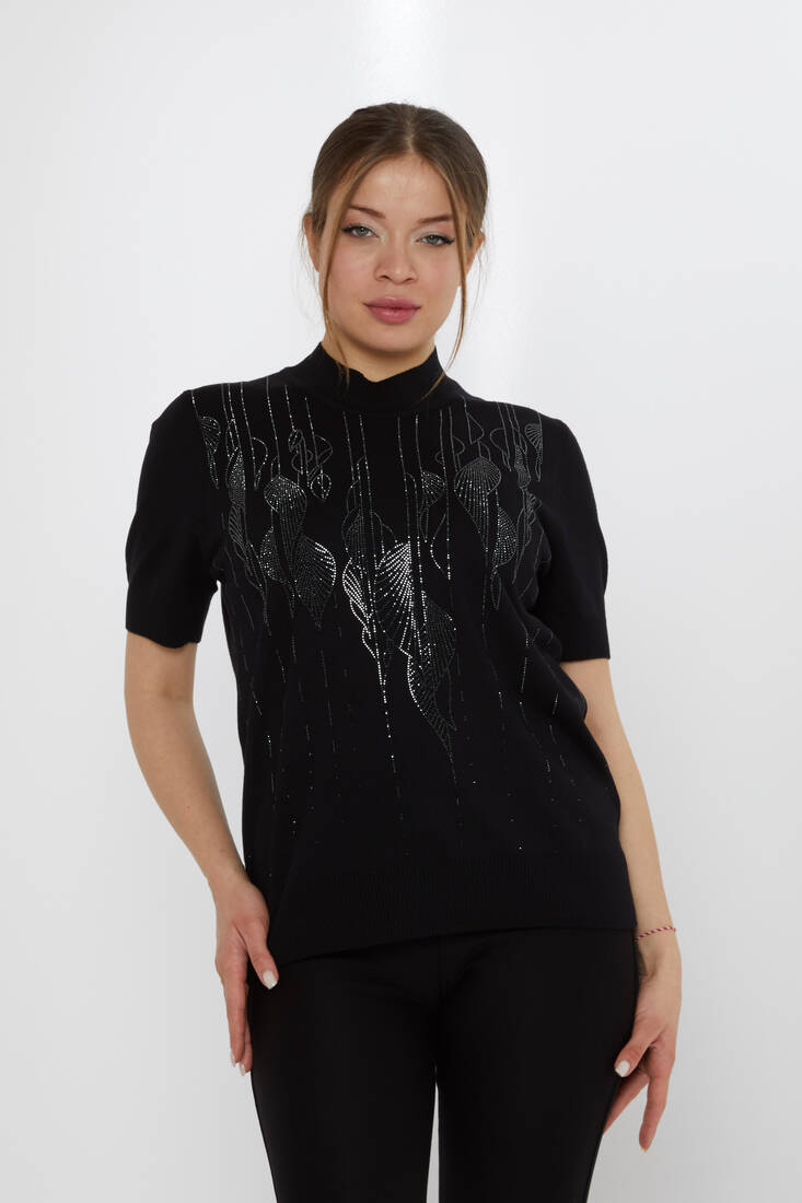 Women's Knitwear Leaf Pattern Black - 30663 | KAZEE