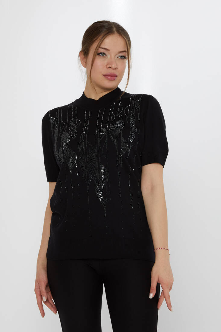 Women's Knitwear Leaf Pattern Black - 30663 | KAZEE