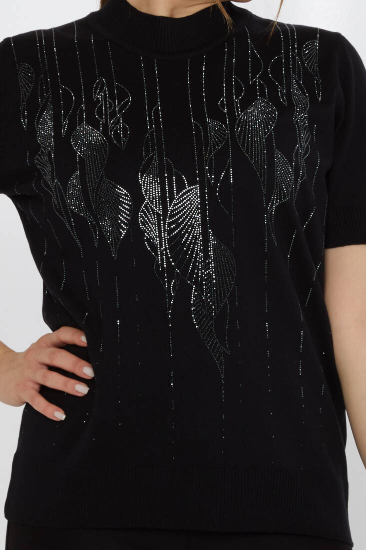 Women's Knitwear Leaf Pattern Black - 30663 | KAZEE