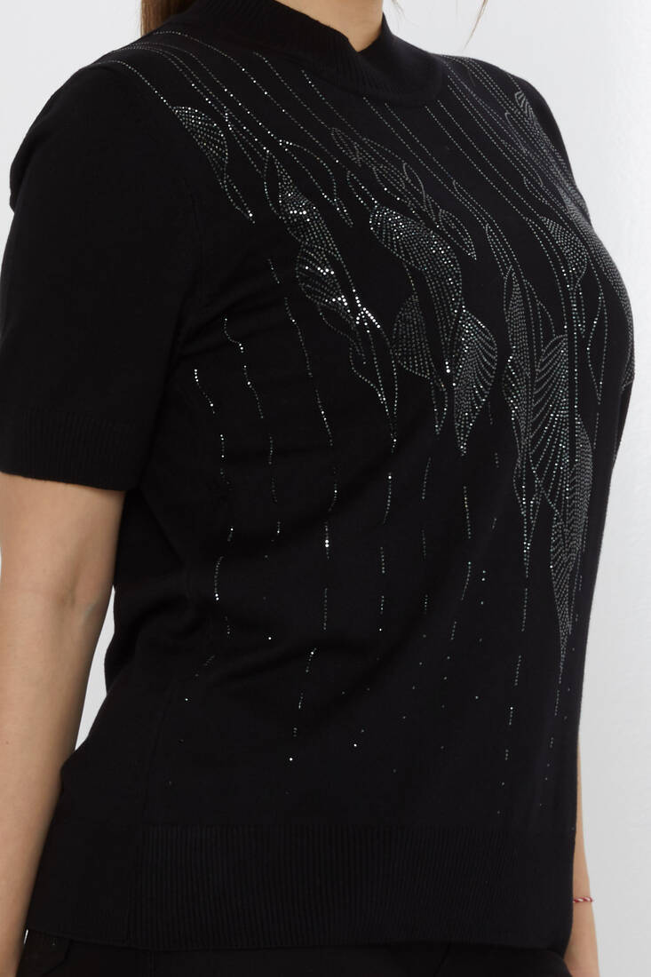 Women's Knitwear Leaf Pattern Black - 30663 | KAZEE