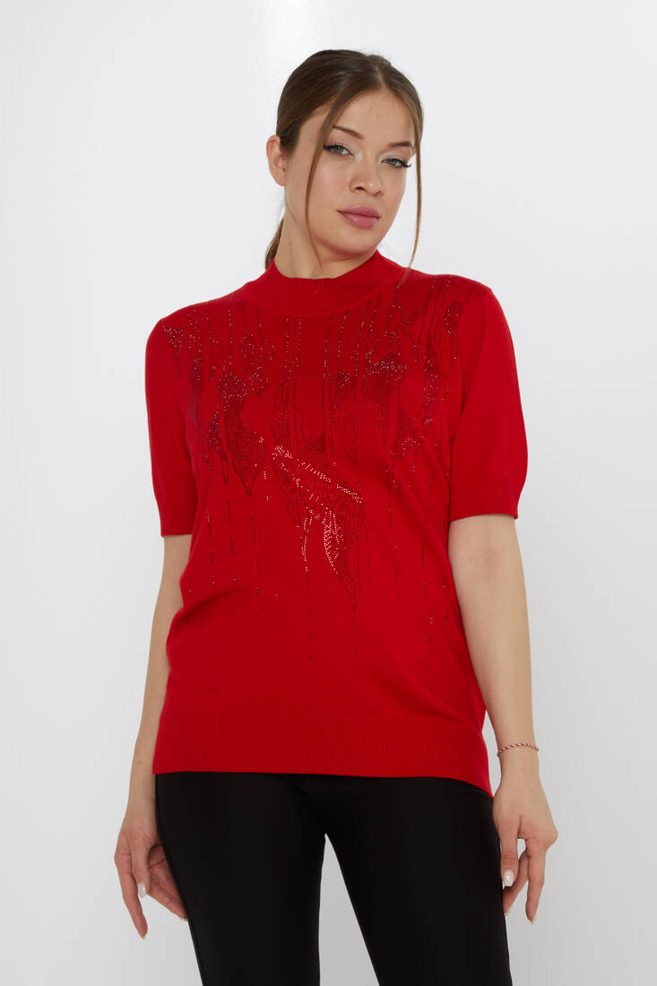 Women's Knitwear Leaf Pattern Red - 30663 | KAZEE