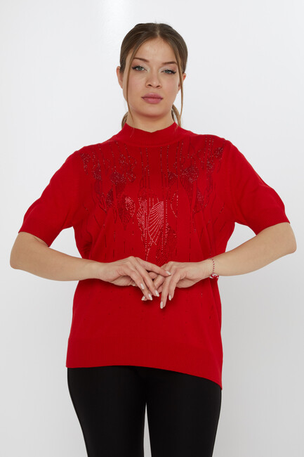 Women's Knitwear Leaf Pattern Red - 30663 | KAZEE - Thumbnail