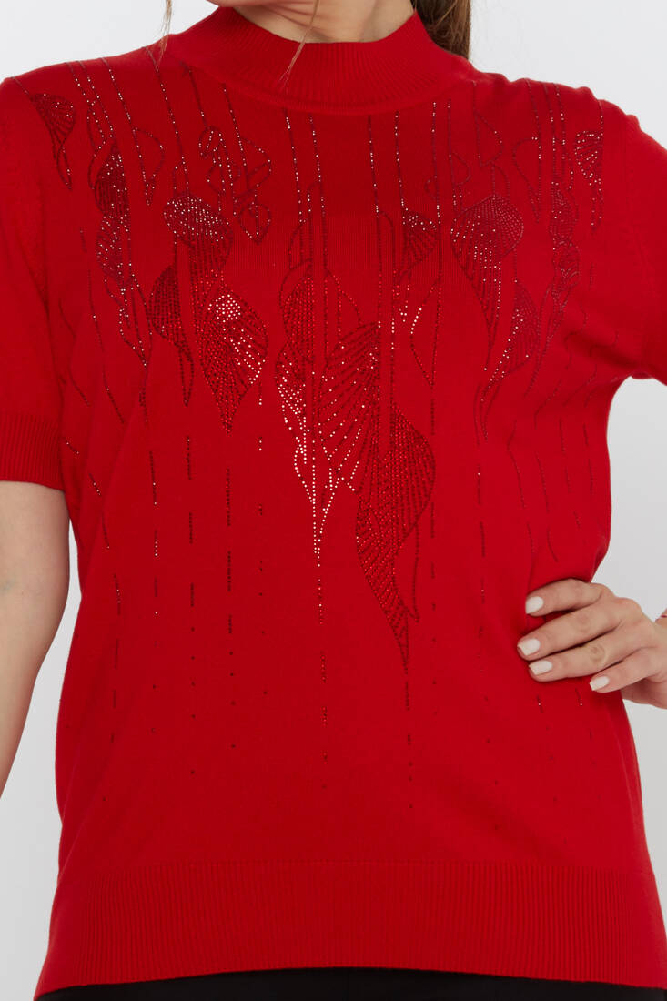 Women's Knitwear Leaf Pattern Red - 30663 | KAZEE