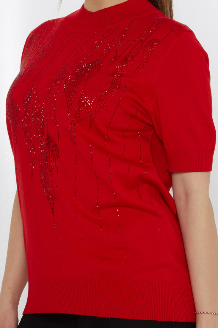 Women's Knitwear Leaf Pattern Red - 30663 | KAZEE