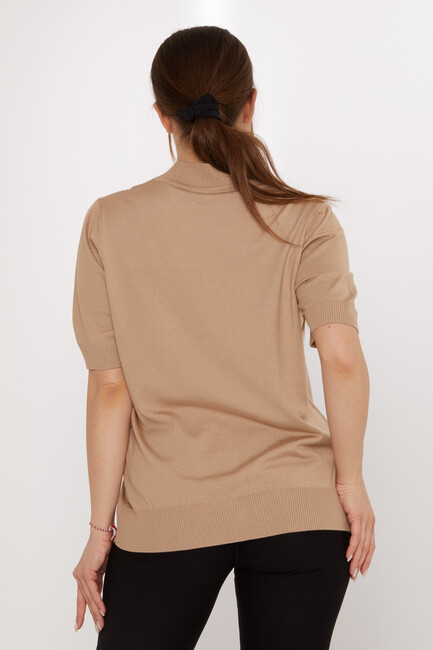 Women's Knitwear Leaf Patterned Beige - 30663 | KAZEE - Thumbnail