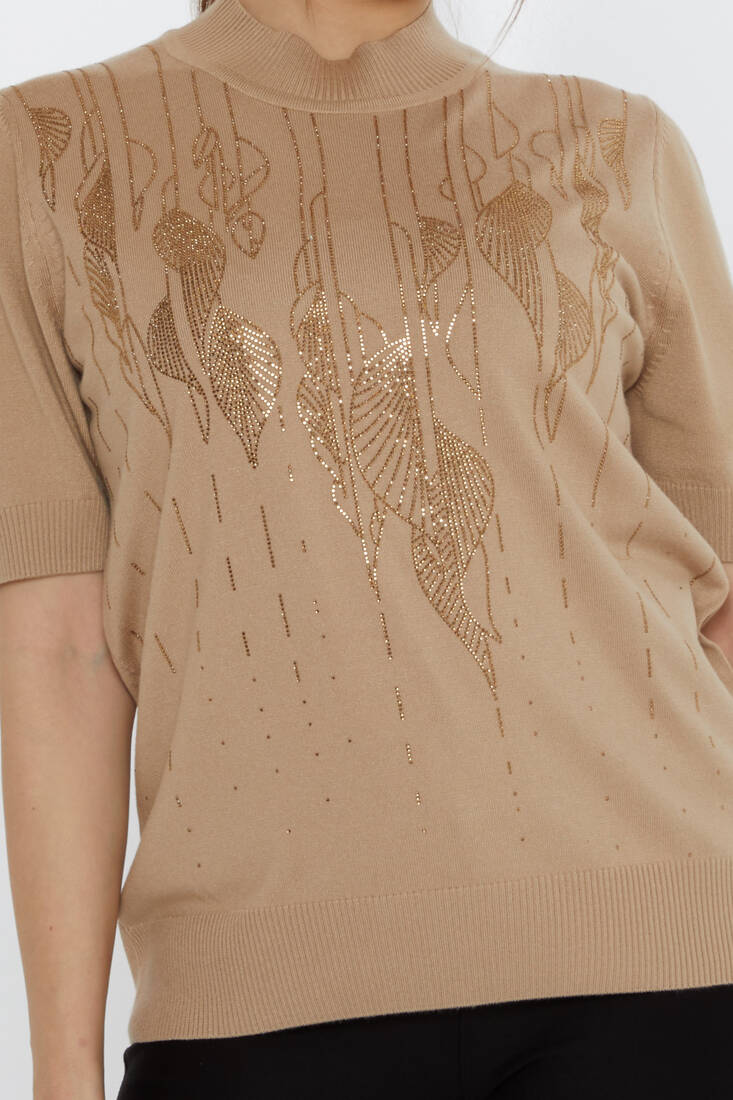 Women's Knitwear Leaf Patterned Beige - 30663 | KAZEE