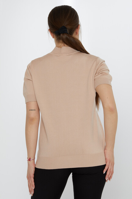 Women's Knitwear Leaf Patterned Biscuit - 30663 | KAZEE - Thumbnail