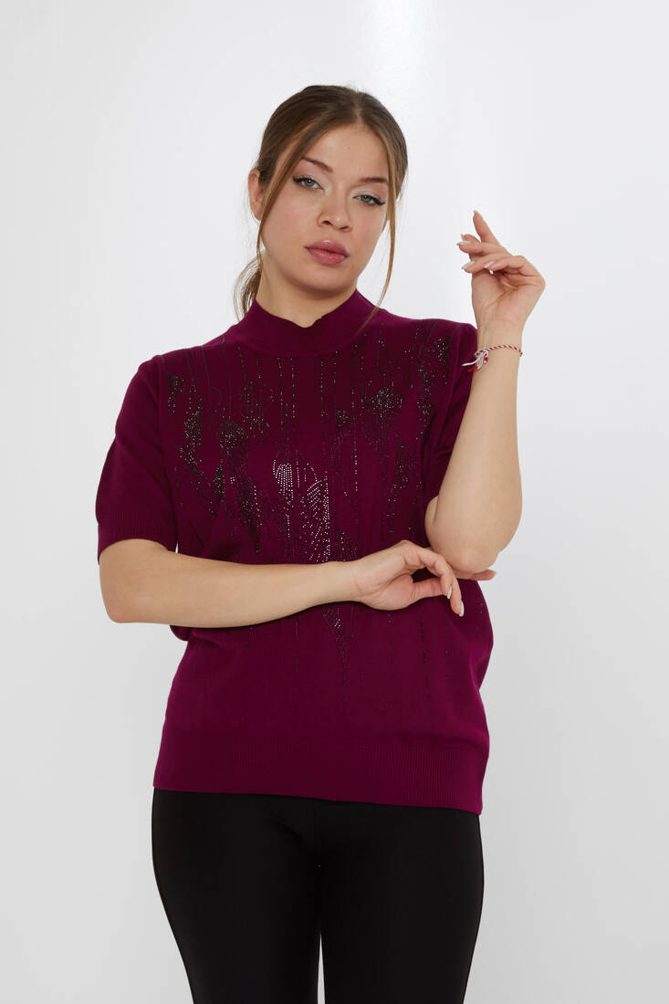 Women's Knitwear Leaf Patterned Lavender - 30663 | KAZEE