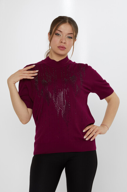 Women's Knitwear Leaf Patterned Lavender - 30663 | KAZEE - Thumbnail