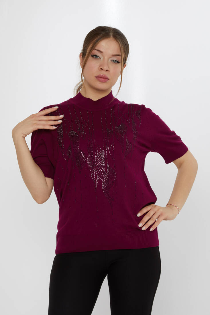 Women's Knitwear Leaf Patterned Lavender - 30663 | KAZEE