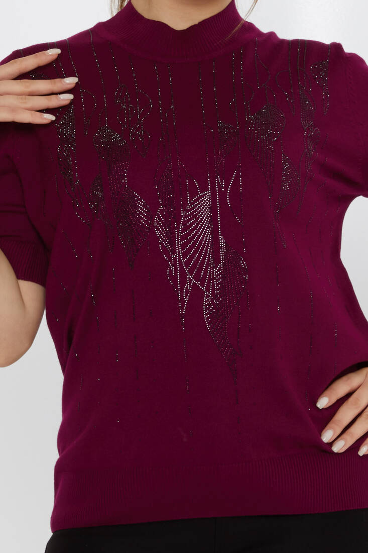 Women's Knitwear Leaf Patterned Lavender - 30663 | KAZEE