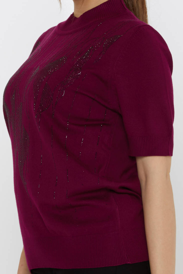 Women's Knitwear Leaf Patterned Lavender - 30663 | KAZEE