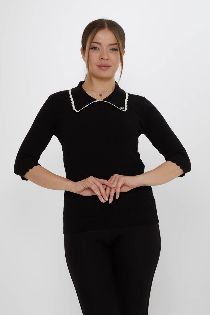 Women's Knitwear Patterned Black-Ecru - 31814 | KAZEE