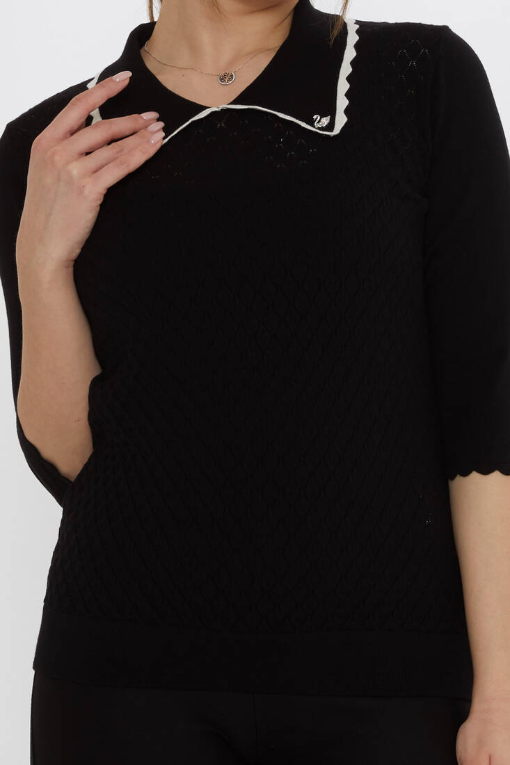 Women's Knitwear Patterned Black-Ecru - 31814 | KAZEE